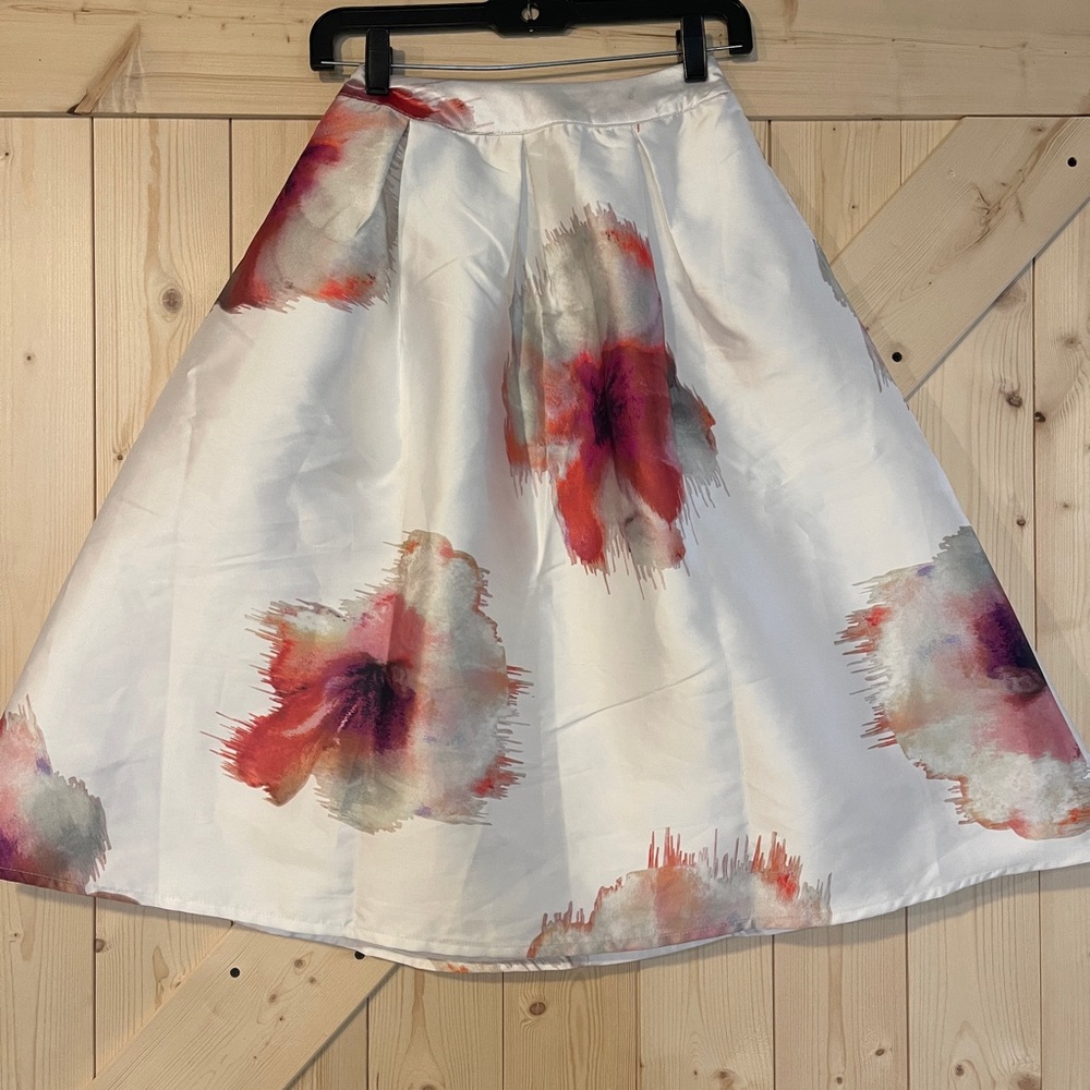 Elegant Floral Printed MIDI A-Line Skirt with pockets